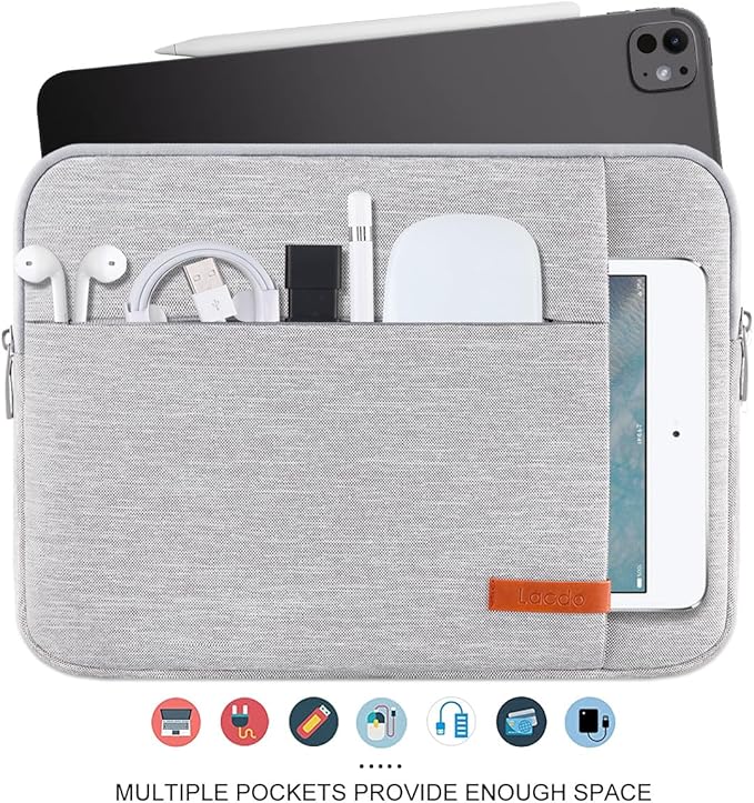 Lacdo Tablet Sleeve Case for 13 inch New iPad Air M4 M3 M2 2026-2024, 13 inch New iPad Pro M5 M4 2025-2024, 12.9 inch iPad Pro 6 5 4 3, iPad Pro Air 13 inch Sleeve, Protective Tablet Case Bag, Gray