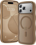toushion for iPhone 17 Pro Max Case Cute Brown,Fits MagSafe,Matte Skin Feeling Back,Curly Wave Edge,Slim & Durable & Stylish,Cover Military-Grade Protection