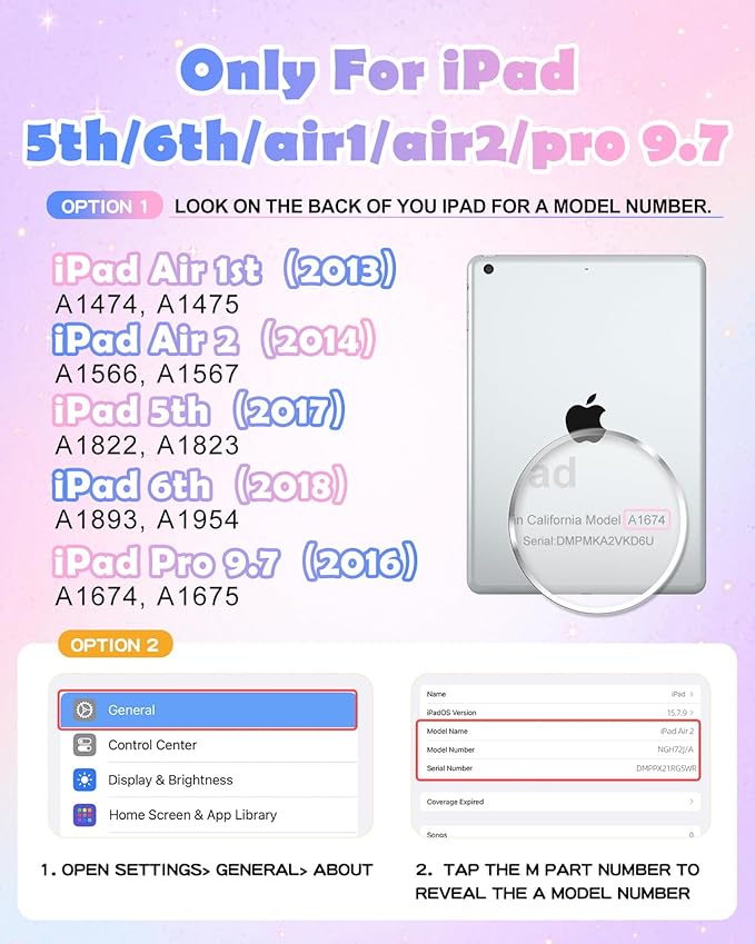 Uppuppy for iPad 5th/6th Gen, Air1/ Air2, Pro 9.7 Inch Case - Cute Girls Kawaii Cover Girly Cartoon Teen with Stand&Strap Purple Soft Silicone Cases for iPad 6/5 Generation, Air 1st/2nd, Pro 9.7 Cases