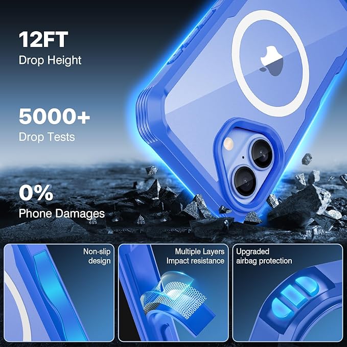 CENHUFO Magnetic Privacy for iPhone 16 Case [Compatible with Magsafe] Full Body Phone Case Built-in 9H Tempered Glass Privacy Screen Protector and Camera Lens Cover, Shockproof Bumper -Light Blue