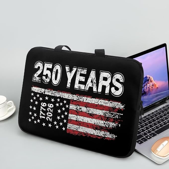 12 Inch Laptop Sleeve American Flag USA 250 Years Laptop Cover Computer Bag Tablet Carrying Case with Handle Tote Bags Notebook Sleeves Handbag Messenger Briefcase for 4th of July Decor