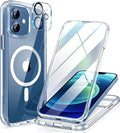 Miracase Magnetic for iPhone 12/12 Pro Case 6.1 inch, (Compatible with MagSafe) Upgrade Full-Body Clear Phone Bumper Case with Built-in 9H Tempered Glass Screen Protector, Magnetic Clear