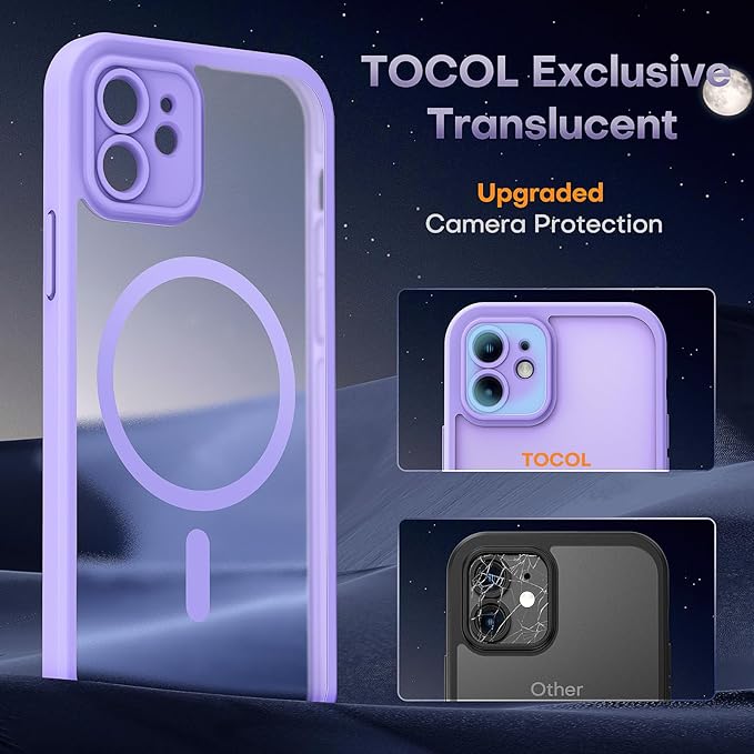 TOCOL for Phone 12 Case, Compatible with Magsafe Charger, Full Camera Protection, Drop Protection, Translucent Matte Phone Case for iPhone 12 6.1 inch Light Purple