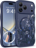 GVIEWIN for iPhone 17 Pro Case Compatible with MagSafe [Curly Wave Edge][Full Camera Protection] Floral Translucent Shockproof Magnetic Women Phone Case for iPhone 17 Pro 6.3'', Floratopia/Blue
