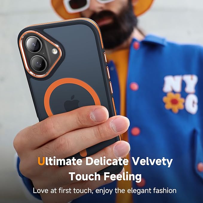 Magnetic 3 in 1 for iPhone 17 Case, [Omni-Directional Protection] with 1x Screen Protector + 1x Camera Cover, [Seamless Work with Magsafe] Translucent Protective Silm Phone Case for iPhone 17 Orange