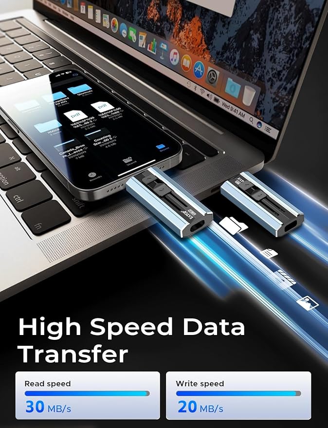 EATOP 256GB Dual Interface Flash Drive, No App Required, Portable USB Storage Memory Stick for iPhone, iPad, Android, PC & Mac – Easily Stores Photos, Videos & Files (Mist Blue)