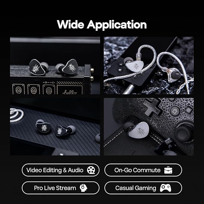 Linsoul Kiwi Ears Belle 10mm DLC Dynamic Driver in-Ear Monitor, HiFi Wired Earbuds with Dual Silver-Plated Cables, Professional IEM for Stage Performance/Gaming/Music Production (Without MIC, Silver)