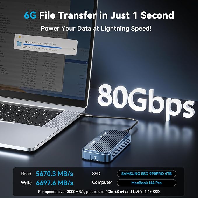 ACASIS 80Gbps M.2 NVMe SSD Enclosure, with Cooling Fan, Compatible with Thunderbolt5/USB4 V2.0, Back Compatible with Thunderbolt4/USB4 V1.0, USB3.2/3.1/3.0 (TB501 Pro)(Phantom Gray)