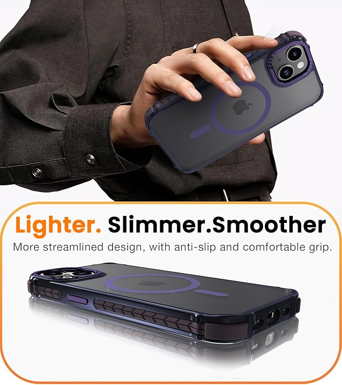 DEERLAMN Strong Magnetic Case for iPhone 15 6.1-Inch,[Compatible with Magsafe][Military Grade Drop Protection] Translucent Matte Shockproof Protective Phone Cover-Frosted Purple