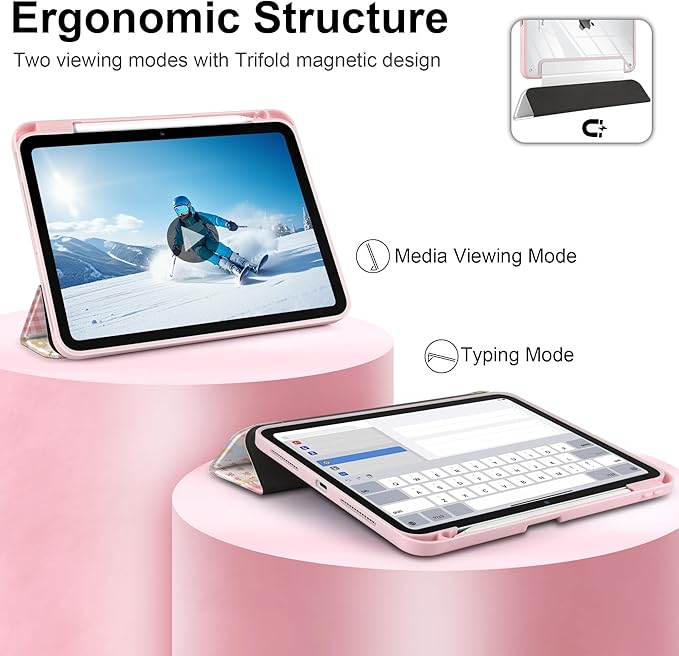 Case for iPad Pro 11 inch (M5) 2025 (M4) 2024 Release Slim Lightweight Cute Light Pink Cover with Clear Back TPU Edge Pencil Holder Trifold Stand, Cute Bunny