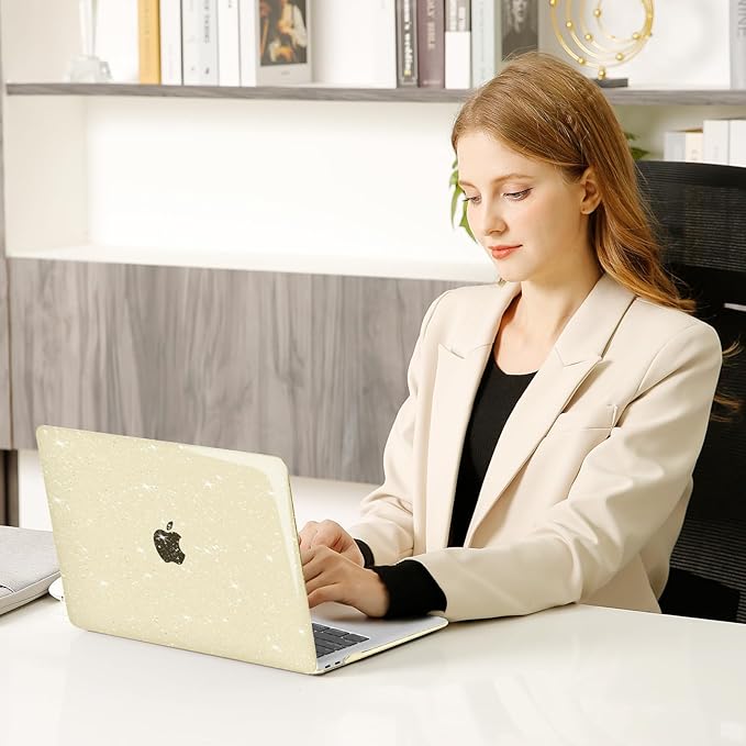 MOSISO Compatible with MacBook Air 13 inch Case 2022 2021 2020 2019 2018 A2337 M1 A2179 A1932, Glitter Plastic Hard Shell&Keyboard Cover&Screen Film&Storage Bag for MacBook Air 13 inch, Gold