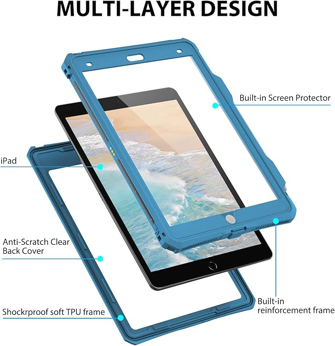 ShellBox Case iPad 10.2 9th /8th/7th Generation Waterproof Case, Full-Body Heavy Duty Shockproof Protective Cover Built-in Screen Protector with Shoulder Strap for iPad 10.2 2024-2019