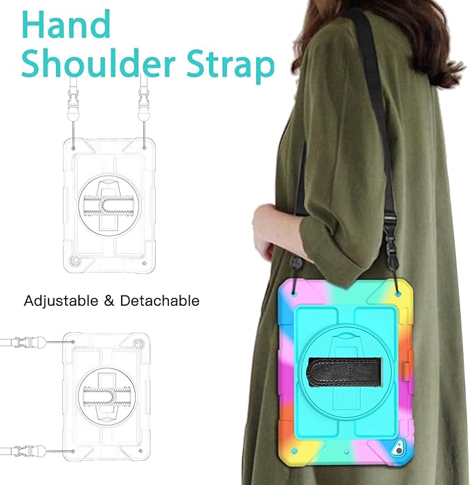 BMOUO Case for iPad 6th/5th Generation Case (9.7 inch, 2018/2017), 360°Rotating Stand, Hand/Shoulder Strap Shockproof iPad 9.7” Case for iPad Air 2, Turquoise