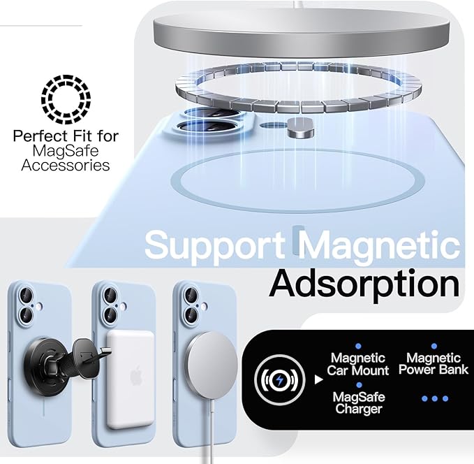 JETech Magnetic Slim Case for iPhone 17 6.3-Inch, Compatible with MagSafe, Ultra-Thin Lightweight Minimalist Phone Cover with Matte Finish and Full Camera Lens Protection (Mist Blue)