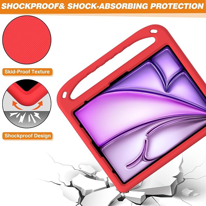 Cute Kids Case for iPad Air 13" M4 M3 M2 2026 2025 2024/ Pro 13 Inch M5 M4 Cover 2025 2024, iPad Pro 12.9 Case 2022/2021/2020/20218, Soft EVA Handle Cover with Shoulder Strap Stand, Red