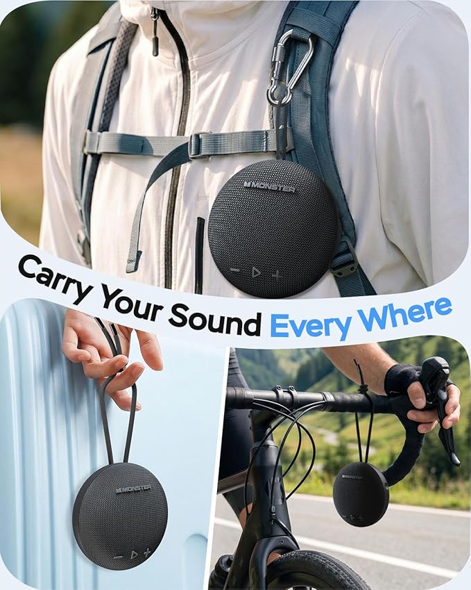 Monster Bluetooth Speaker, IPX8 Shower Speaker Waterproof, Bluetooth 5.4 with Loud HD Sound and Robust Bass, Extra Long Playtime Punchy, for Home, Beaches Portable Wireless Outdoor Speakers