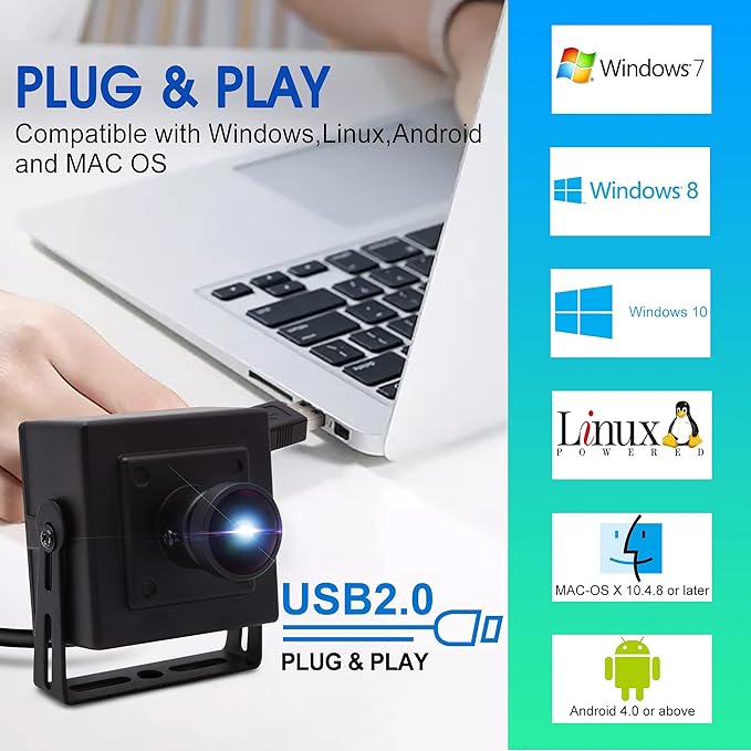 4K USB Camera Ultra HD 2160P Webcam with IMX317 Sensor,170 Degree Fisheye Lens USB Camera Module with Dual Microphone, Plug and Play USB Webcam for Windows/Mac/Linux/Raspberry Pi