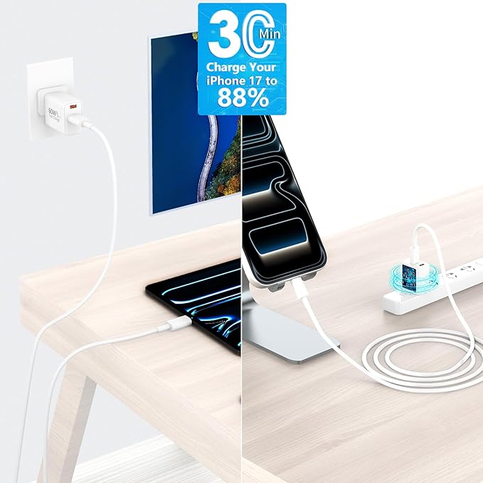 [Apple MFi Certified] iPhone 17 16 Charger Fast Charging, Stuffcool 4Pack 60W Dynamic Power Adapter Dual Port USB C Charger PD&QC Type C Wall Charger + 6FT Type C Cable for iPhone 17/17 Pro/16/15/iPad