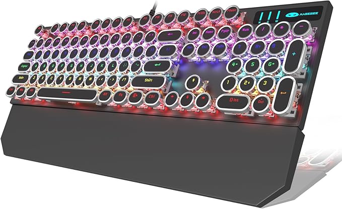 Camiysn Typewriter Style Mechanical Gaming Keyboard, Black Retro Punk Gaming Keyboard with RGB Backlit, 104 Keys Blue Switch Wired Cute Keyboards, Round Keycaps for Windows/Mac/PC