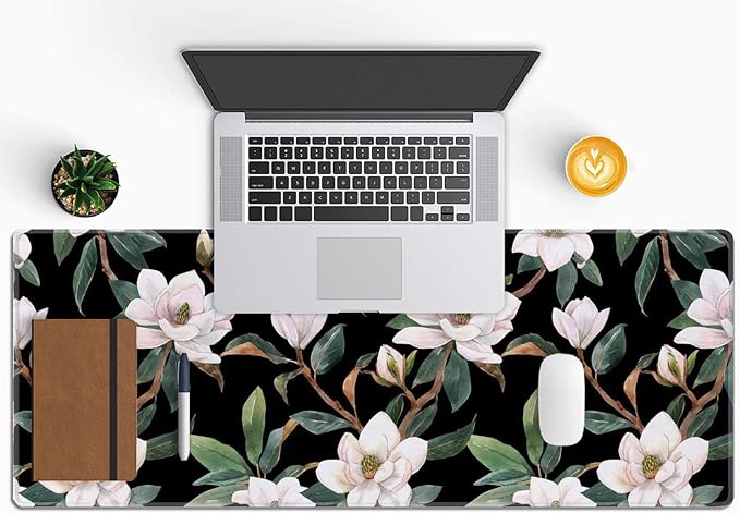 Floral Desk Mat Dark Vintage Aesthetic Desk Pad Flowers Black White Green Extended Mouse Pad Large Gaming Mousepad XL Laptop Computer Mouse Keyboard Mat 31.5 x 11.8 in for Office Desk Decor