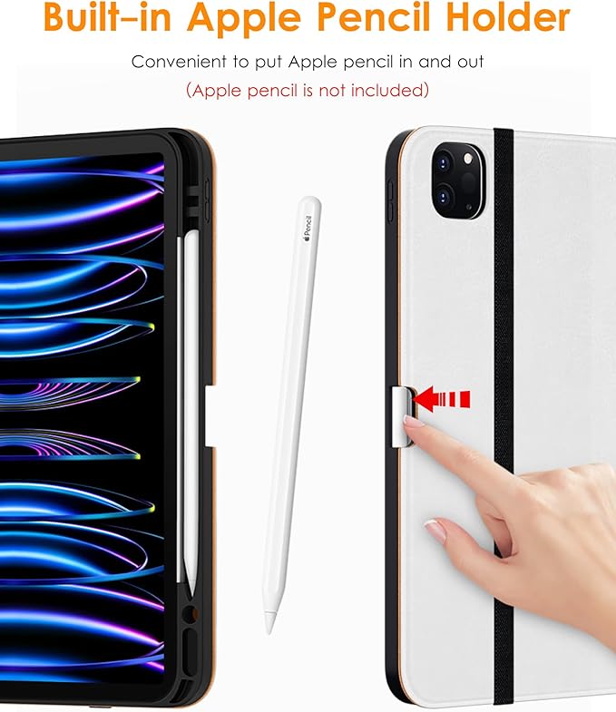 DTTO for iPad Pro 12.9 6th / 5th / 4th / 3rd Generation Case 2022/2021/2020/2018, Leather Folio Stand Cover with Built-in Apple Pencil Holder -Auto Wake/Sleep and Multi Viewing Angles, White