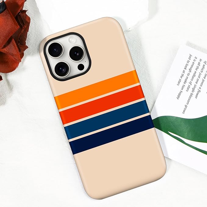 Magnetic for iPhone 16 Pro Max Case Cute Stripes Phone Case, Shockproof Slim TPU and Hard PC Protective Phone Cover Compatible with MagSafe Designed for Women Girls,Retro