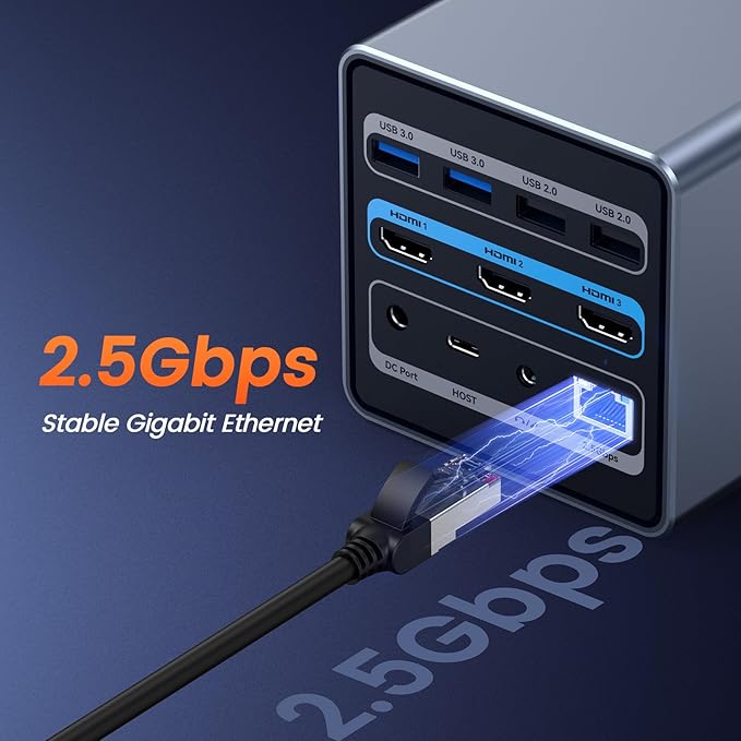TobenONE 16-in-1 Laptop Docking Station 𝗧𝗿𝗶𝗽𝗹𝗲 𝟰𝗞 Monitor with 150W Power Supply, 3 HDMI, 2.5Gbps Ethernet, 7 USB, USB-C Docking Station for Thunderbolt 5/4/3 Windows/Dell/Lenovo/HP/Asus