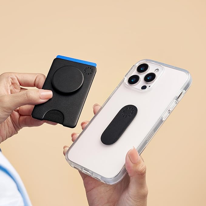 PopSockets Adhesive Phone Wallet and Card Holder with Grip - Black