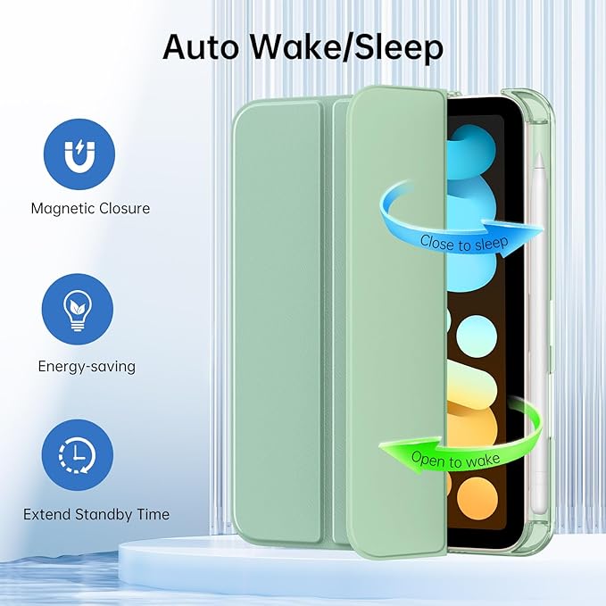 MoKo for iPad mini 7 A17 Pro Case 2024, iPad mini 6th Generation Case 8.3 Inch 2021 with Pencil Holder, Slim Light Trifold Smart Protective Cover with Hard PC Translucent Back Shell, Tequila Green