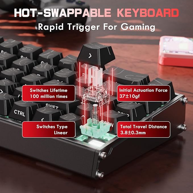 ATTACK SHARK X68MAX HE 60% Wired Magnetic Switch Keyboard,Full Aluminum CNC,0.005mm RT Accuracy,8KHz Rapid Trigger Mechanical Gaming Keyboard,Adjustable Actuation,RGB Coiled Cable for FPS Games,Black