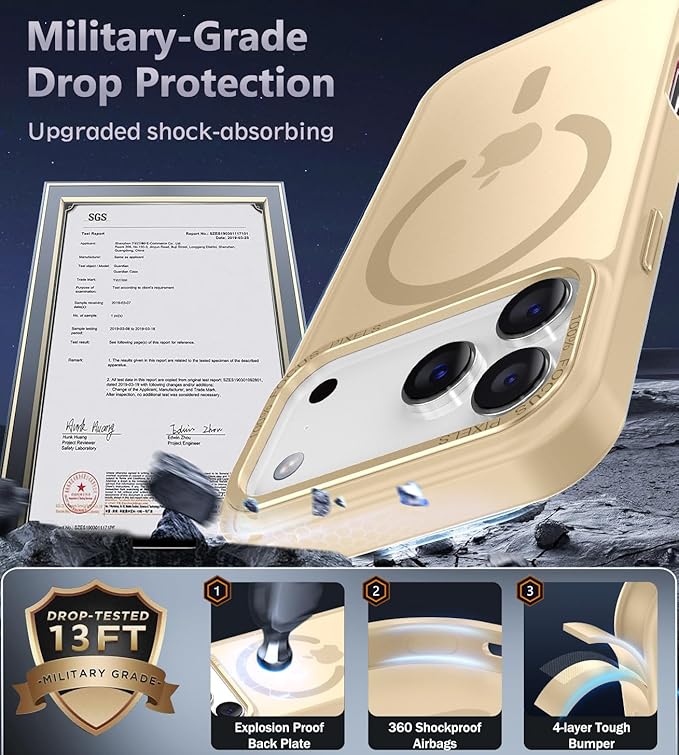 Newfuture Magnetic for iPhone 17 Pro Max Case [Compatible with Magsafe] [Military Grade Drop Protection] Translucent Matte Anti-Scratch Shockproof Protective Phone Cover 6.9 Inch, Creamy Yellow