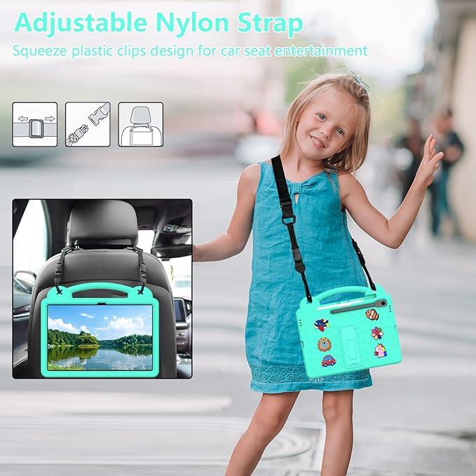 AKABEILA Compatible with Samsung Galaxy Tab S10 Lite 2025 10.9 inch Tablet Case, Kids Friendly Universal Lightweight Shockproof Protective Case with Shoulder Strap & Stand Handle Mint Green