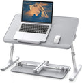 SAIJI Leather Lap Desk Laptop Bed Tray Table, Adjustable Laptop Stand for Bed, Portable Lightweight Standing Desk for Writing Eating Reading Couch Sofa Floor for Adults Kids (20.5"*11.8",Gray)