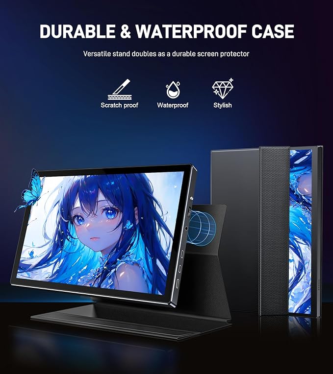 10.1 inch Portable Touchscreen Monitor, Screen Extender 1920x1200 IPS Travel Small Monitor with Cover, USB-C HDMI Computer Touch Screen Display for Laptop Windows PC Mac PS4 Xbox