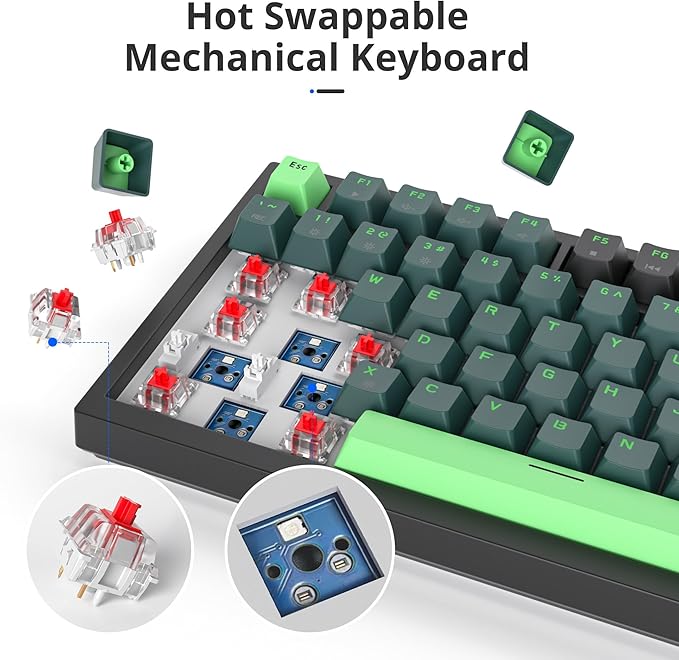 Owpkeenthy 75 Percent Gaming Keyboard Gasket Mounted with Knob, Wired 82 Key Mechanical Keyboard Hot Swappable Linear Red Switch RGB Backlit for PC Laptop (82 Wave)