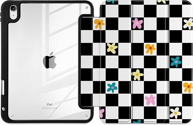Case for iPad Air 13 inch 2026 M4 2025 M3 2024 M2 Release Slim Lightweight Shockproof Cute Printed Cover with Clear Back TPU Edge Pencil Holder Trifold Stand Auto Wake Sleep, Grid