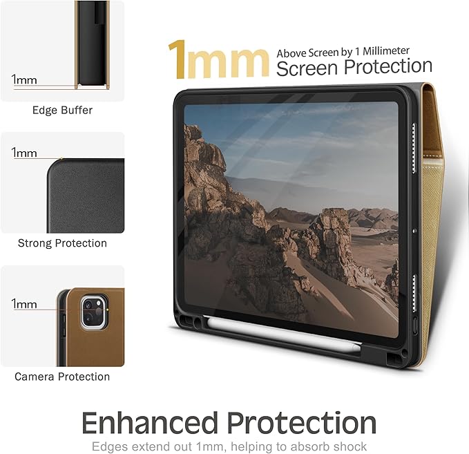 KingBlanc Case for iPad Pro 11-inch (M5 2025, M4 2024) with Pencil Holder, PU Leather Durable Protective Cover, Auto Sleep/Wake, Support Pencil Pro/Pencil (USB-C), Viewing/Typing Angles, Beige