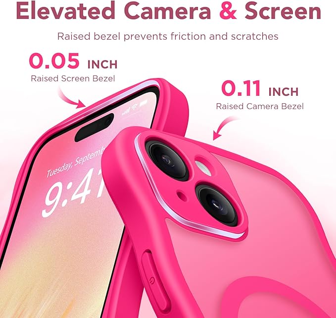 CAPRARO Cute for iPhone 15 Case, Compatible with MagSafe, [Curly Wave Edge] [Full Camera Protection] [14 FT Drop Protection] Magnetic Phone Case for 15 6.1 Inch, Hot Pink