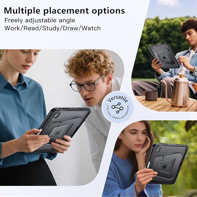 Case for iPad mini 7 A17 Pro Case, iPad mini 6 Case with Pencil Holder,Multi-Angle Ultra Stable Dual Stand,Slim Duty Shockproof Protective Case with Kickstand,Black