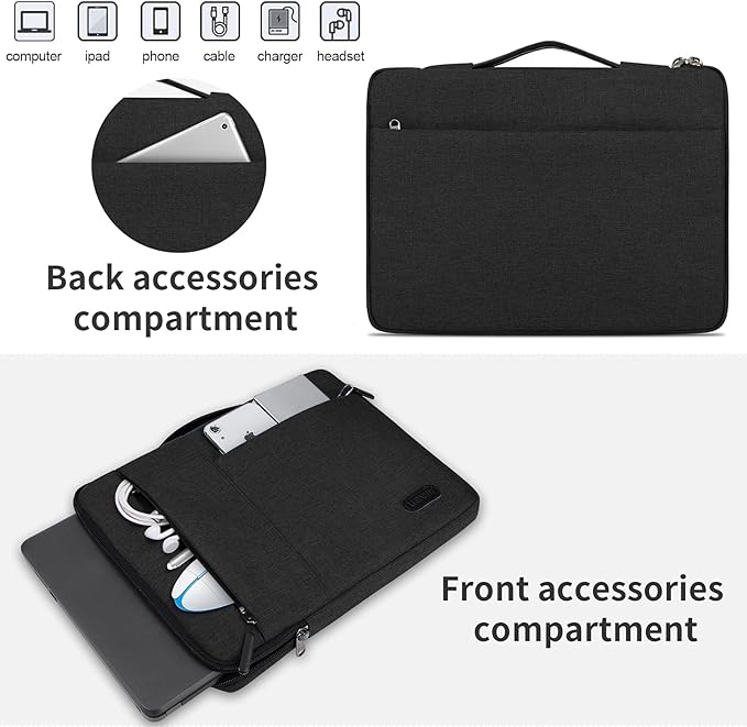 Laptop Sleeve Case 13.3-14 Inch Waterproof Durable Business Computer Carrying Bag Compatible with MacBook Air/Pro HP/ThinkPad Notebook Protective Tablet Handle Laptop Bag Black