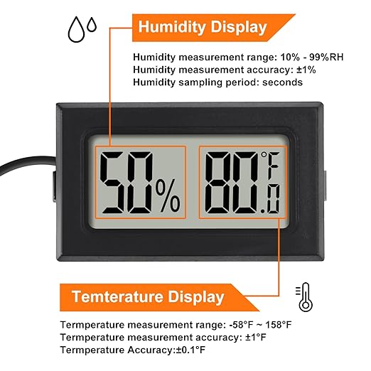1Pcs Mini Digital Thermometer Hygrometer Gauge with Probe Sensor LCD Display Meter Indoor Temperature Humidity Fahrenheit Meter for Incubator Reptile Plant Tank Garden ℉