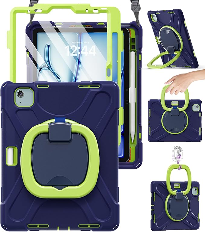BRAECN for iPad Air 11 Inch Case M4 2026/M3 2025/M2 2024, iPad Air 10.9" 5th/4th Gen, iPad Pro 11 4th/3rd/2nd/1st Kids Cover with Screen Protector, Pencil Holder, Shoulder Strap, Handle & Kickstand