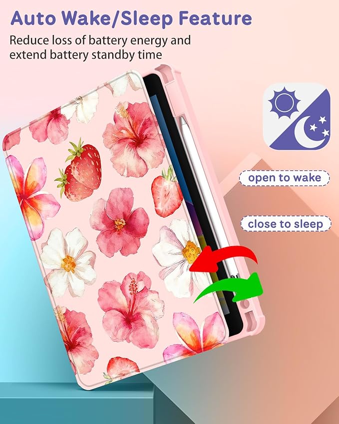 Uppuppy for iPad A16 Case for iPad 10th Generation Case 10.9 inch - 360 Degree Rotating Stand Folio Smart Cover with Pencil Holder for Women Girls, Hibiscus for Apple Tablet 10th 2022/11th 2025