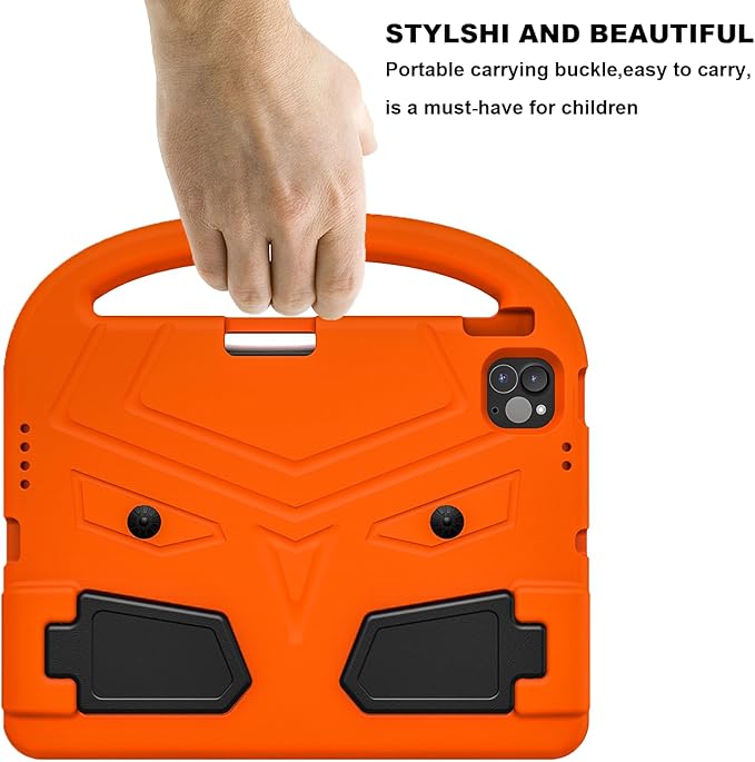 Kids Case for Apple iPad Air 11-inch M3 (2025) /M2 (2024) with Pencil Holder/Handle/Kickstand Lightweight Soft EVA Foam Shockproof Stand Tablet Cover for iPad Air 11" M3/M2, Orange Bird