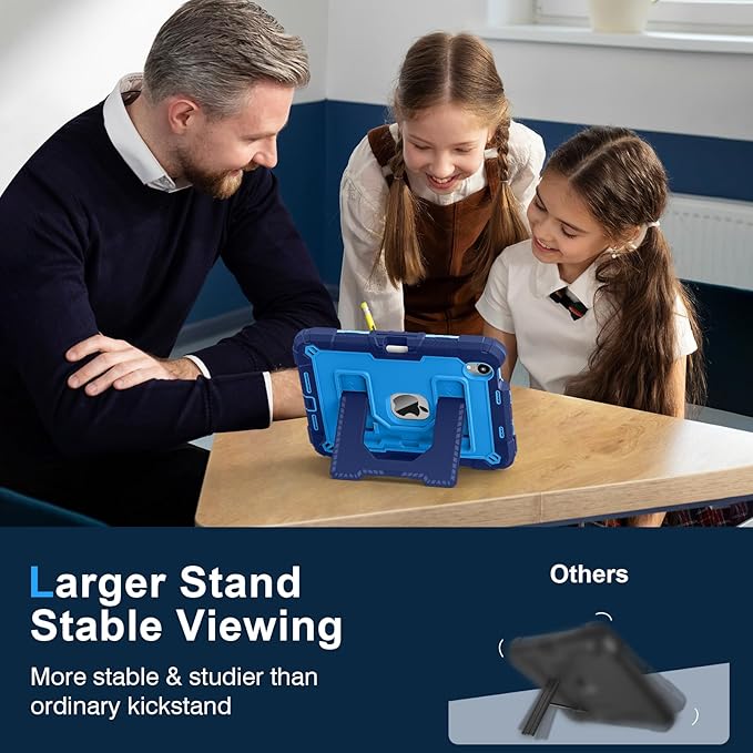 Kids Friendly Case for Apple iPad mini 7 A17 Pro 2024/iPad Mini 6 2021 8.3 Inch 7th/6th Gen Case with Pencil Holder & Shoulder Strap, Shockproof Kickstand Hard Shell Protective Cover,Blue