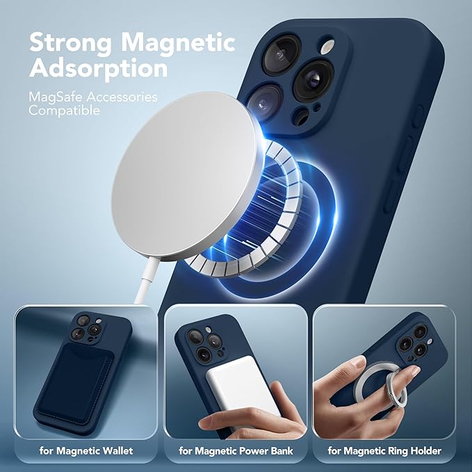 Magnetic for iPhone 15 Pro Max Case, Compatible with MagSafe, [Full Camera Protection][Screen Protector] Silicone Shockproof Protective Phone Case for iPhone 15 Pro Max 6.7", Cobalt Blue