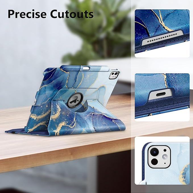 Fintie Rotating Case for iPad Pro 13-inch (M5) 2025 / (M4) 2024 with Pencil Holder - 360 Degree Swiveling Protective Stand Cover with Auto Wake/Sleep, Ocean Marble