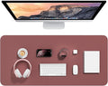 Hsurbtra Desk Pad, 35.5" x 17" PU Leather Desk Mat, XXL Extended Mouse Pad, Waterproof Desktop Blotter Protector, Non-Slip Ultra Thin Large Laptop Keyboard Writing Mat for Office Home, Brick Red