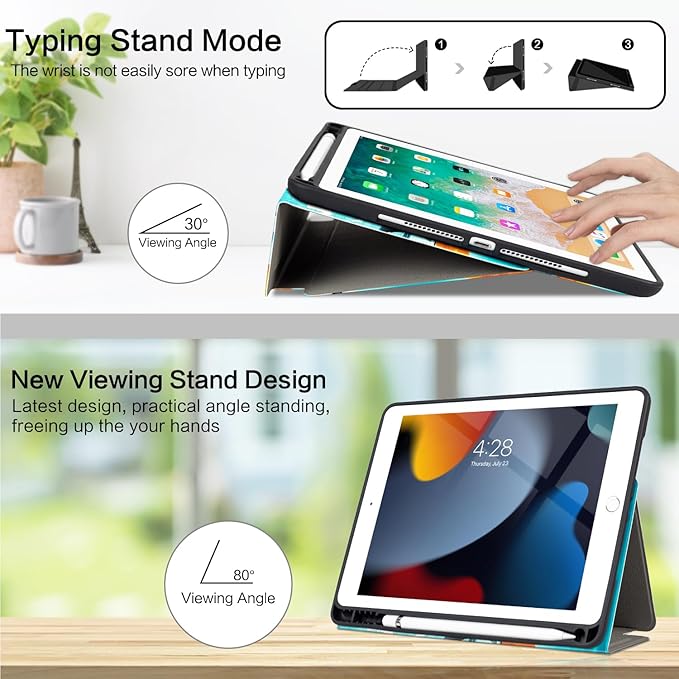 Vimorco for iPad 6th/5th Generation Case 2018/2017, for iPad Air 2/Air Case 2014/2013, for iPad Cases 6th/5th Gen 9.7-inch Pencil Holder/4 Viewing Stands/Typing Stand/Slim, Goldfish as Shark