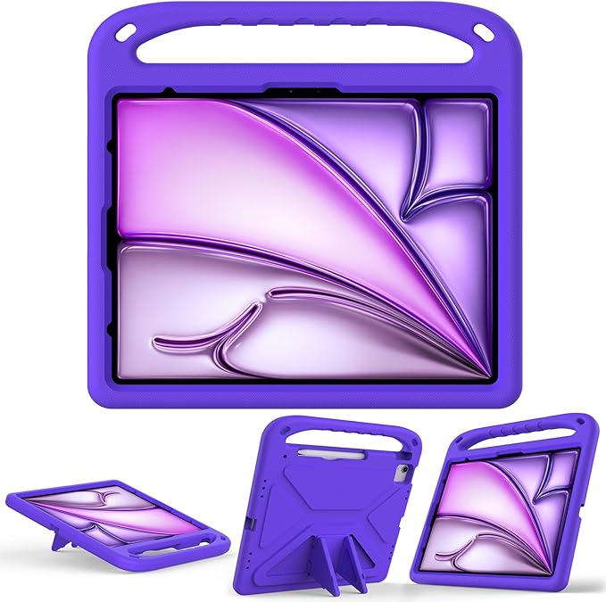 for iPad Air 11" M4 M3 M2 2026 2025 2024 Case for Kids, iPad Pro 11 Inch M5 M4 Case 2025 2024, Soft EVA Handle with Shoulder Strap Stand Cute Kids Friendly Bumper Cover, Purple
